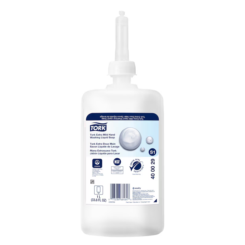Tork Extra Mild Non Perfumed Liquid Soap , Portion Control Technology w/ 1000 doses, S1 system, White, 1 Litre, 6/Case