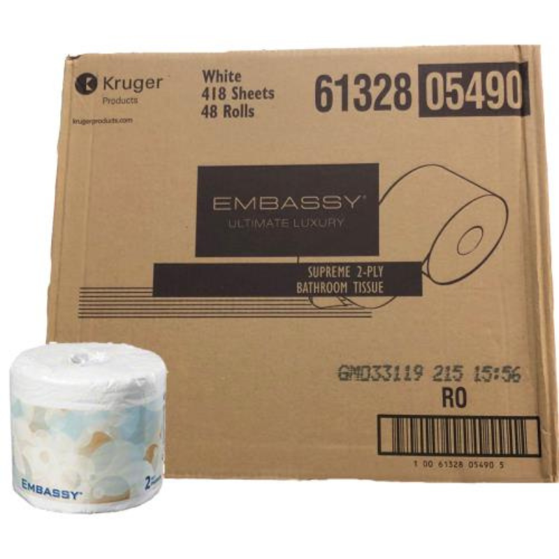 Embassy® Bathroom Tissue, 2-Ply, 48 Rolls/Case, 418 Sheets/Roll, Made in Canada