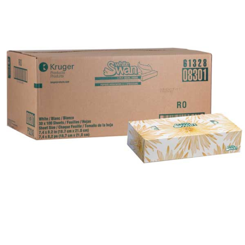 Facial Tissue, 2 Ply, 100 sheets per box, 30 boxes per case