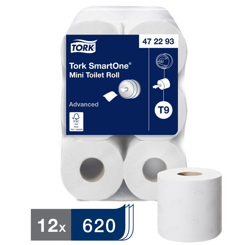 Tork® SmartOne Mini Roll Hand Towel, 2 Ply, White, 12 Rolls/Case