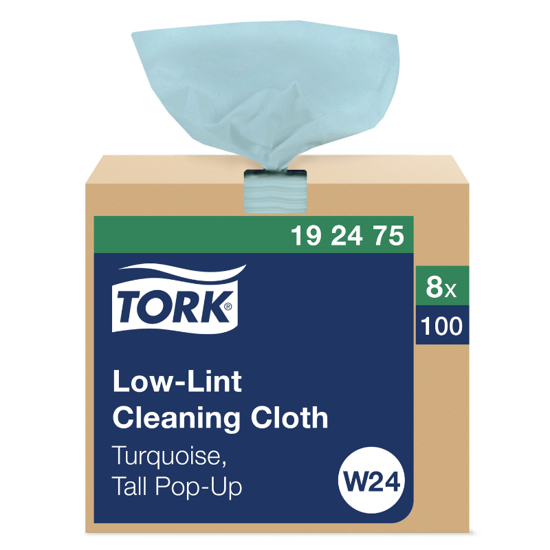 Tork® Low-Lint Cleaning Cloth In Pop-Up Box, 1 Ply, Turquoise, 100 Wipers/Box, 8 Boxes/Case