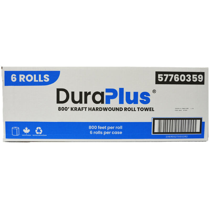 DuraPlus® Hardwound Paper Towel, Kraft, 800', 6 Rolls/Case, Made in Canada
