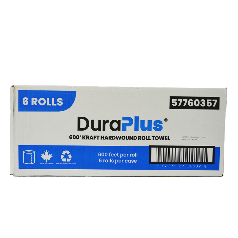 DuraPlus® Hardwound Paper Towel, Kraft, 600', 6 Rolls/Case, Made in Canada