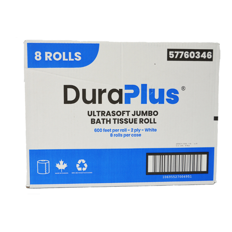 DuraPlus® UltraSoft Jumbo Bath Tissue, 2Ply, White, 8 Rolls/Case, Made in Canada
