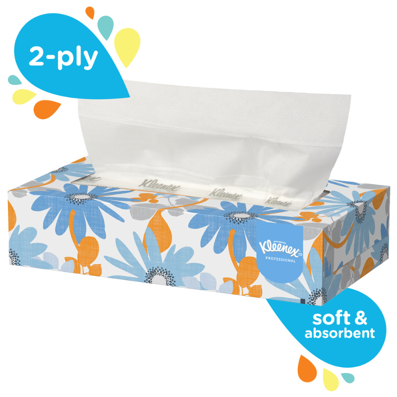 Kleenex® Facial Tissue Flat Box, 2-Ply, White, 100 Sheets/Box